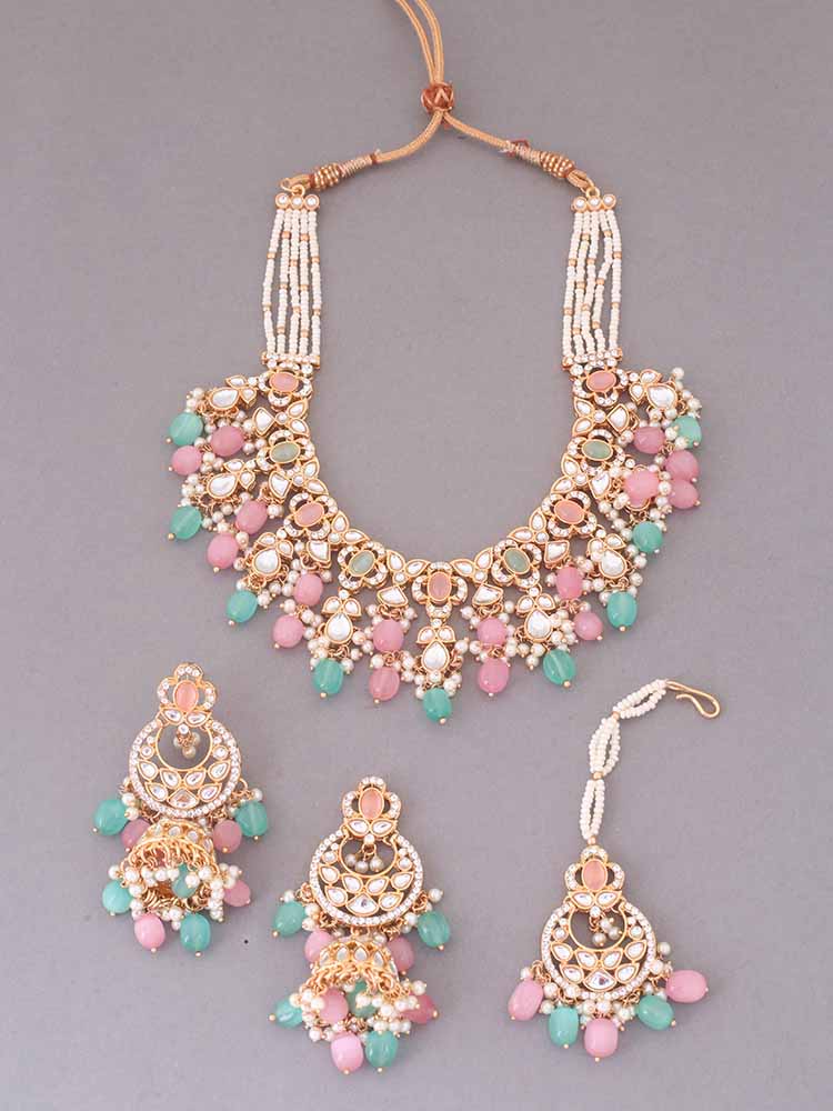 Multicolor Kaamil Kundan Jewellery Set - EOSS - Image 3