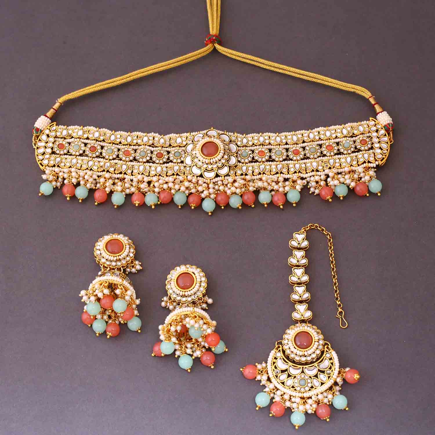 Multicolor Kaira Kundan Jewellery Set - Image 4