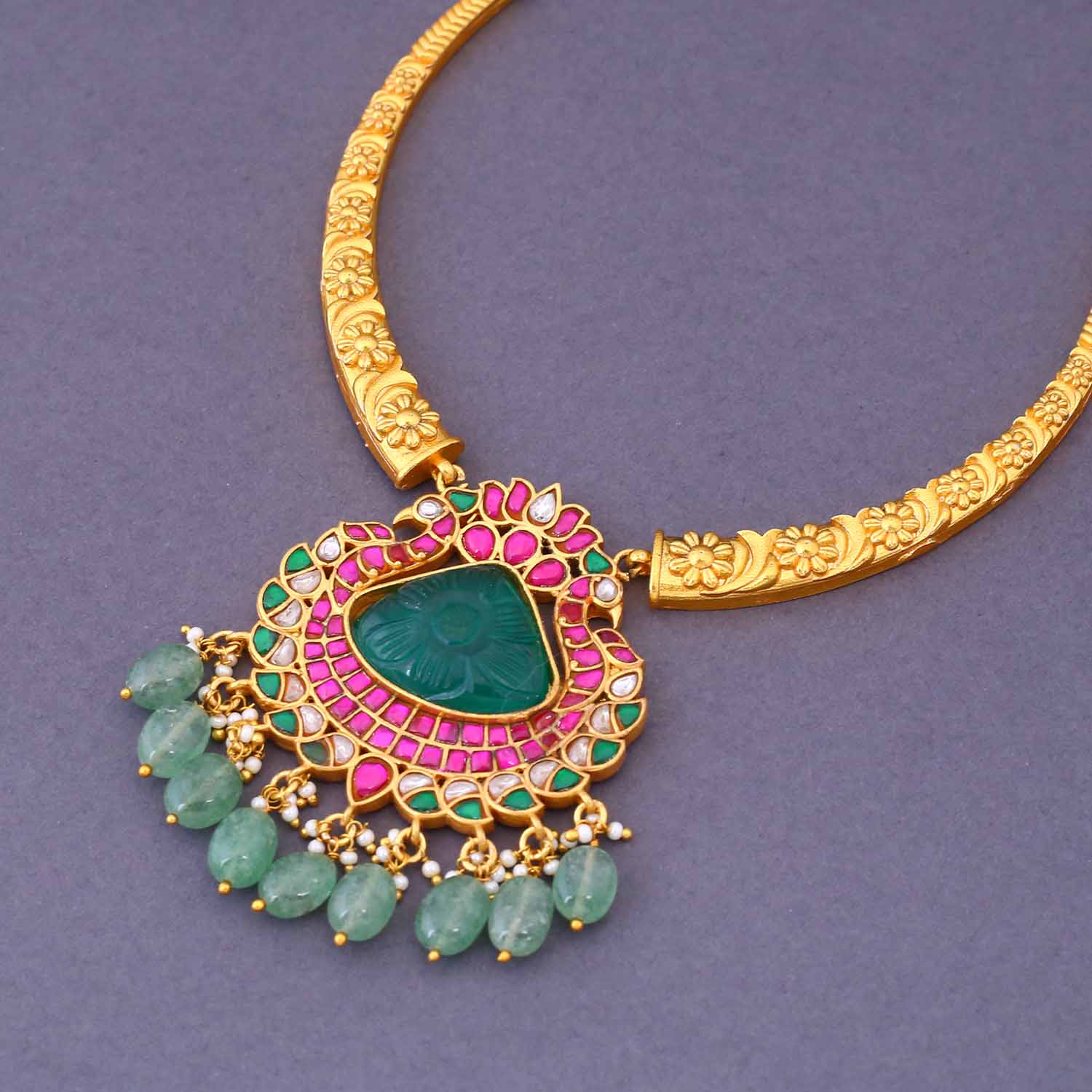 Multicolor Kulsmani Hasli Antique Jewellery Set - New Arrival - Image 4