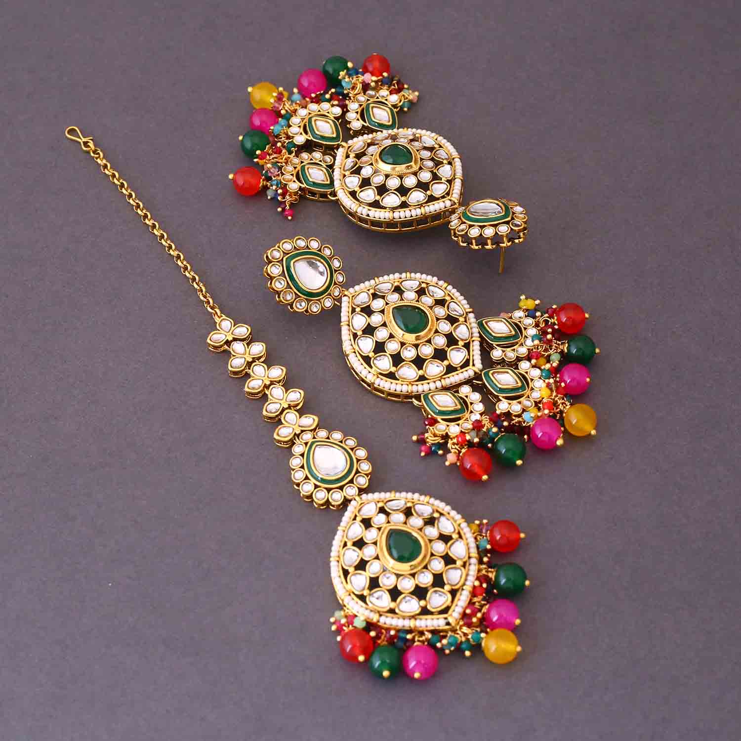 Multicolor Kusum Maang Tikka Set - Image 4