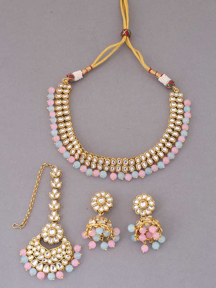 Multicolor Lafiza Kundan Jewellery Set - Image 3