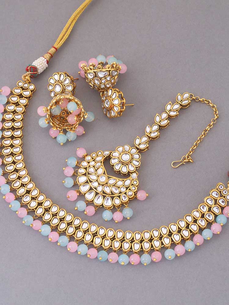 Multicolor Lafiza Kundan Jewellery Set - Image 4