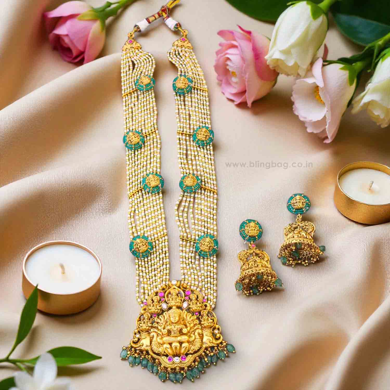 Multicolor Lalitaya Temple Jewellery Set - New Arrival - Image 2