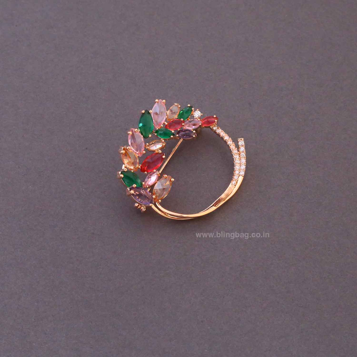 Multicolor Leaf Crown Brooch - Image 4