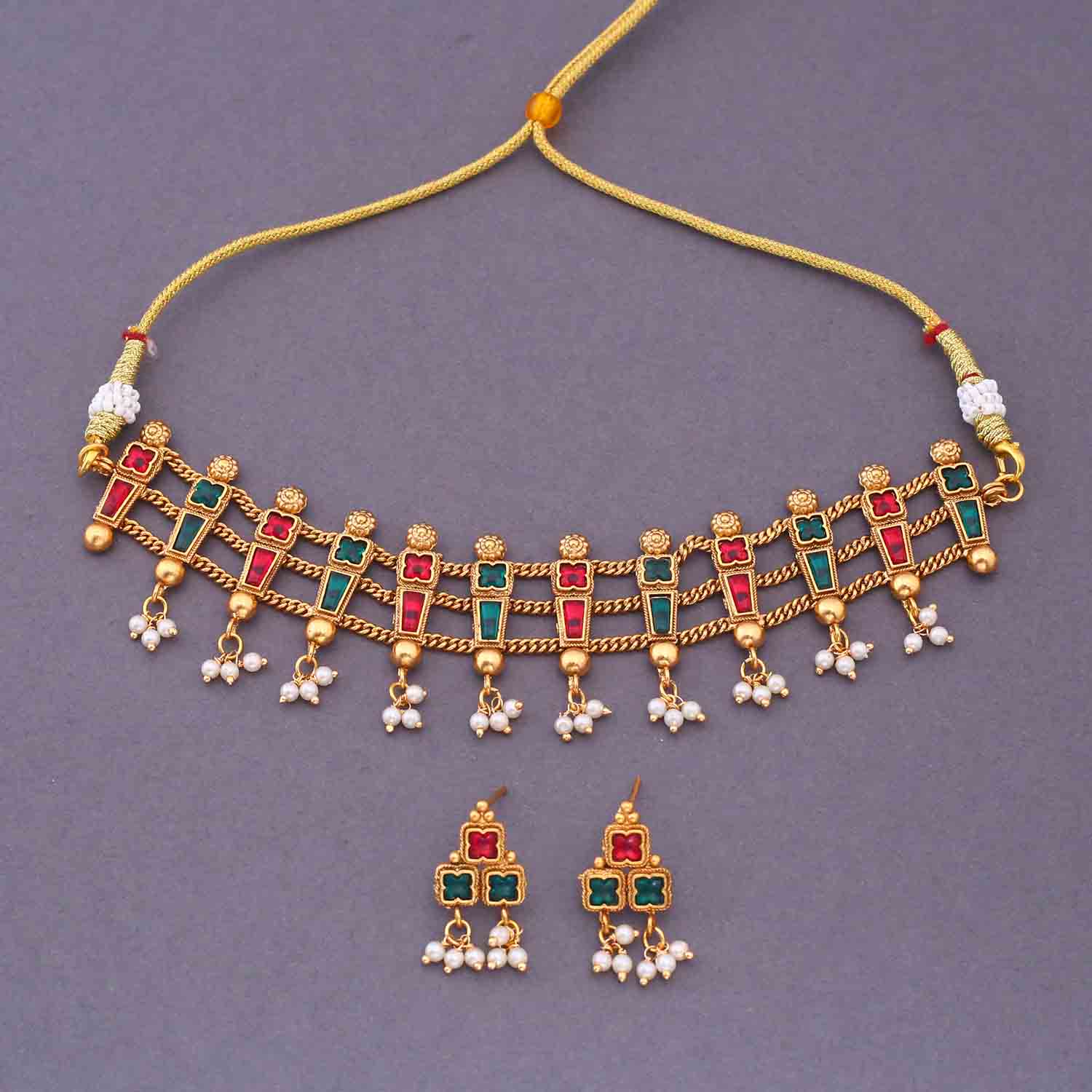 Multicolor Maanusri Antique Jewellery Set - New Arrival - Image 3