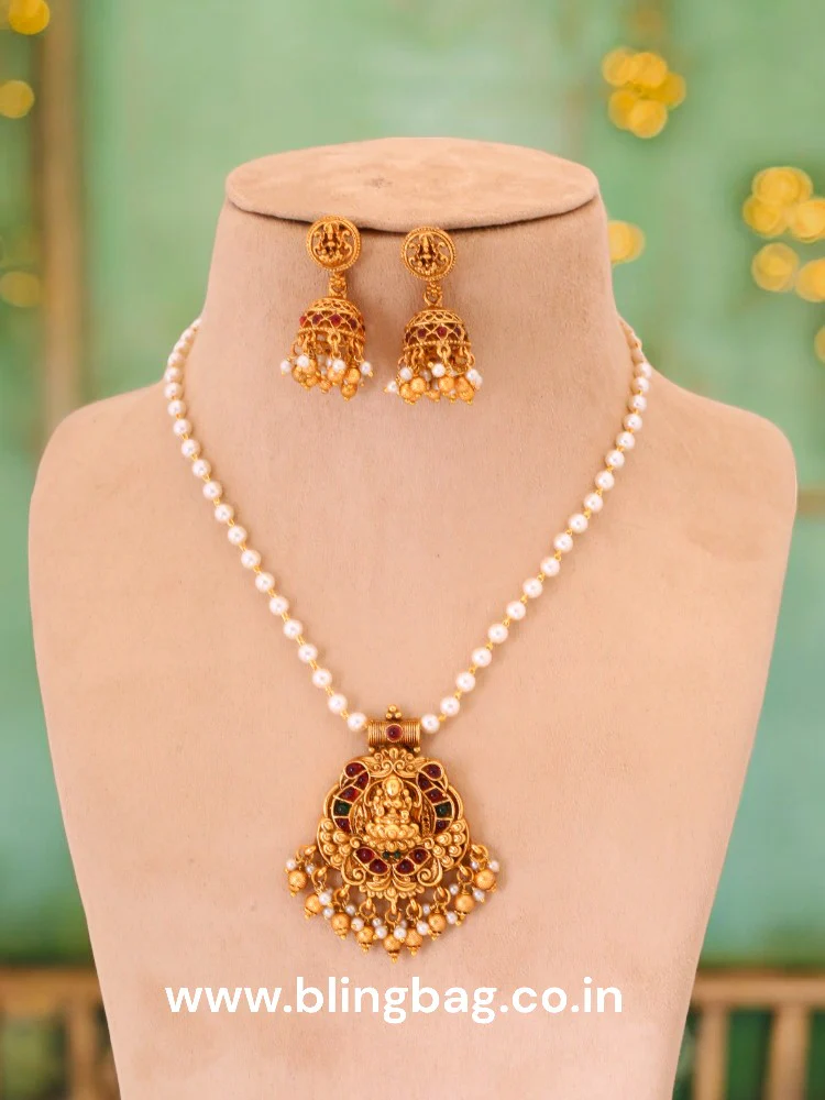 Multicolor Mahasaraswati Temple Pendant Set - New Arrival - Image 2