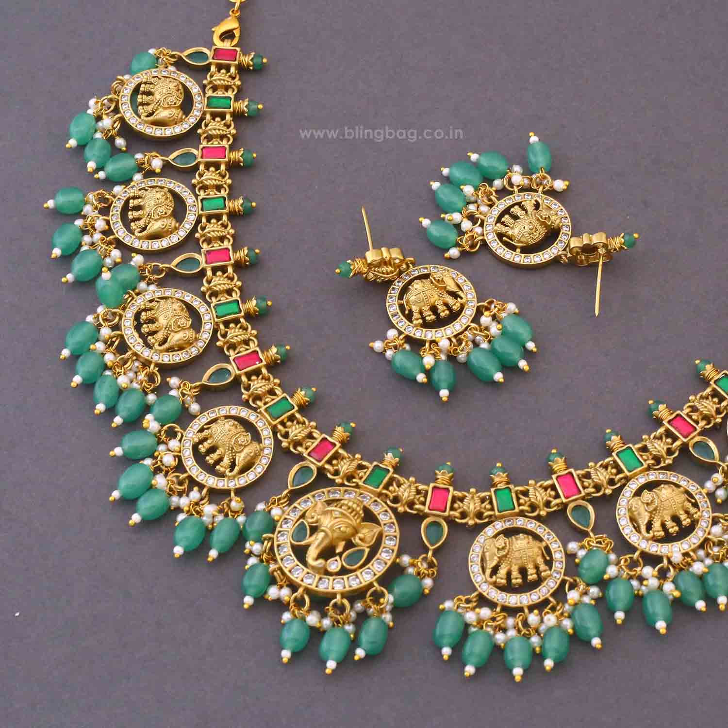 Multicolor Mahodara Temple Jewellery Set - New Arrival - Image 5