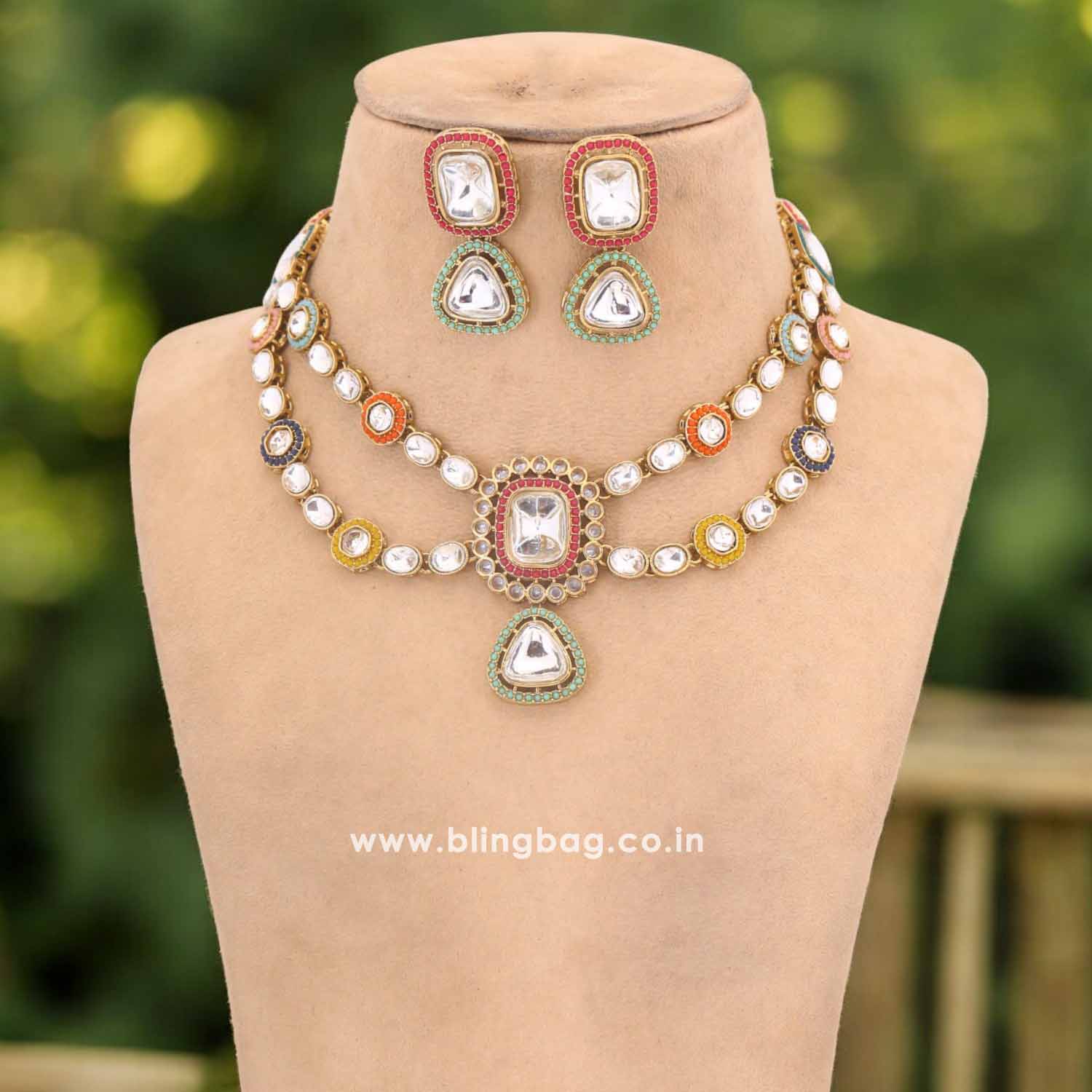 Multicolor Manvya Kundan Jewellery Set - Image 2