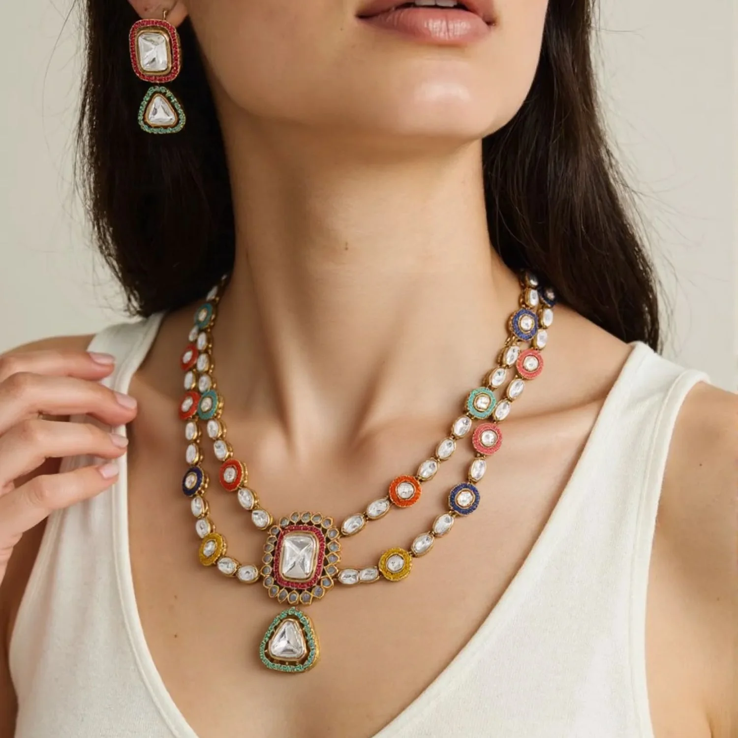 Multicolor Manvya Kundan Jewellery Set - Image 3