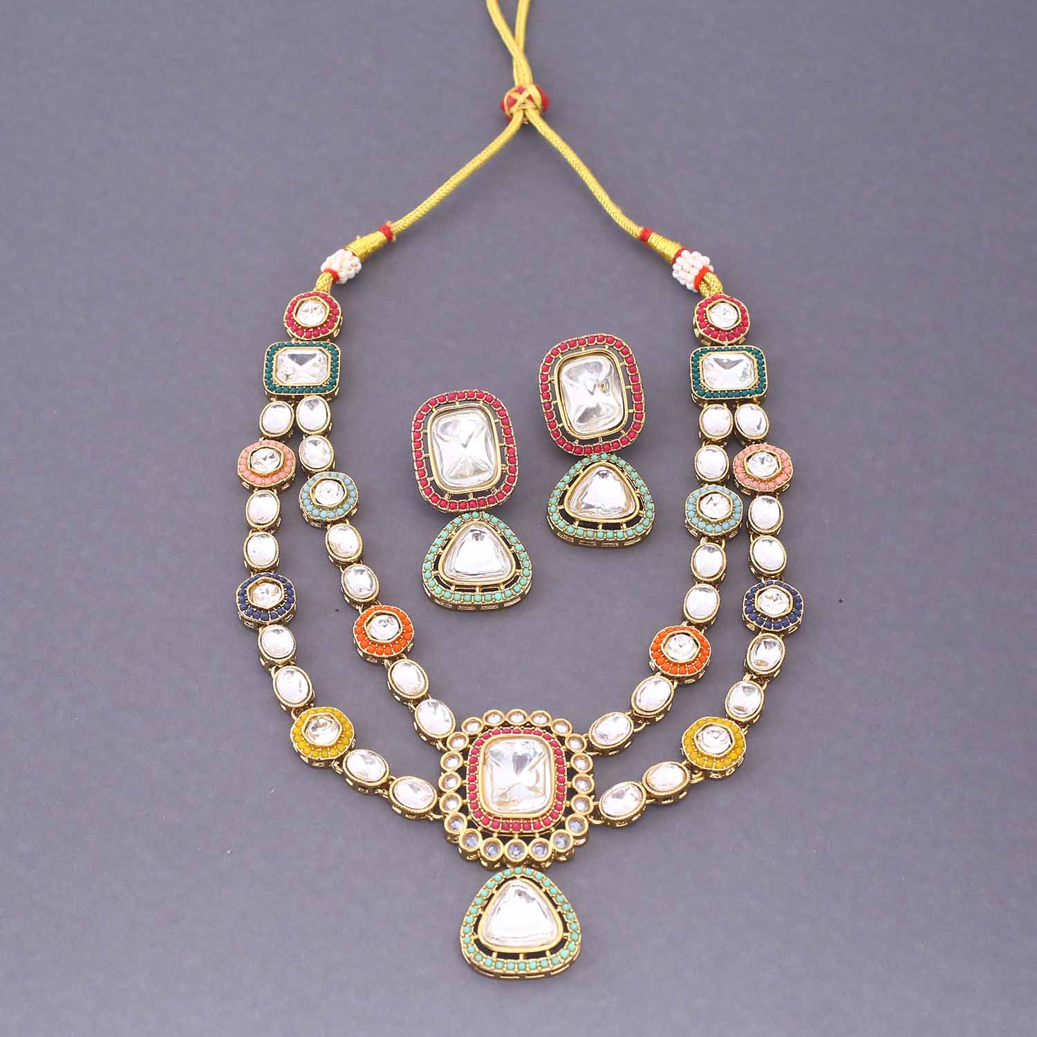 Multicolor Manvya Kundan Jewellery Set - Image 4