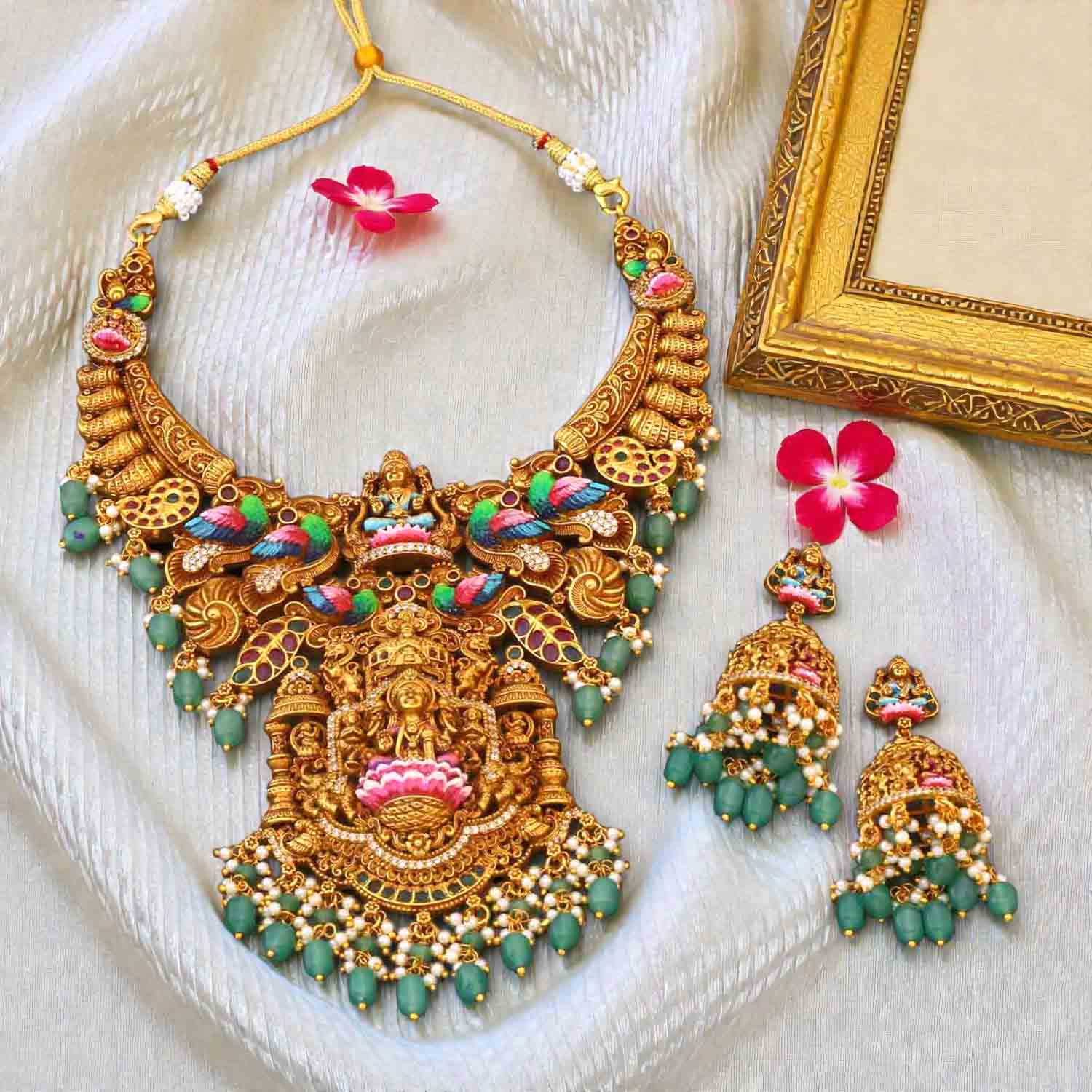 Multicolor Mayurshree Temple Jewellery Set- New Arrivals - Image 2
