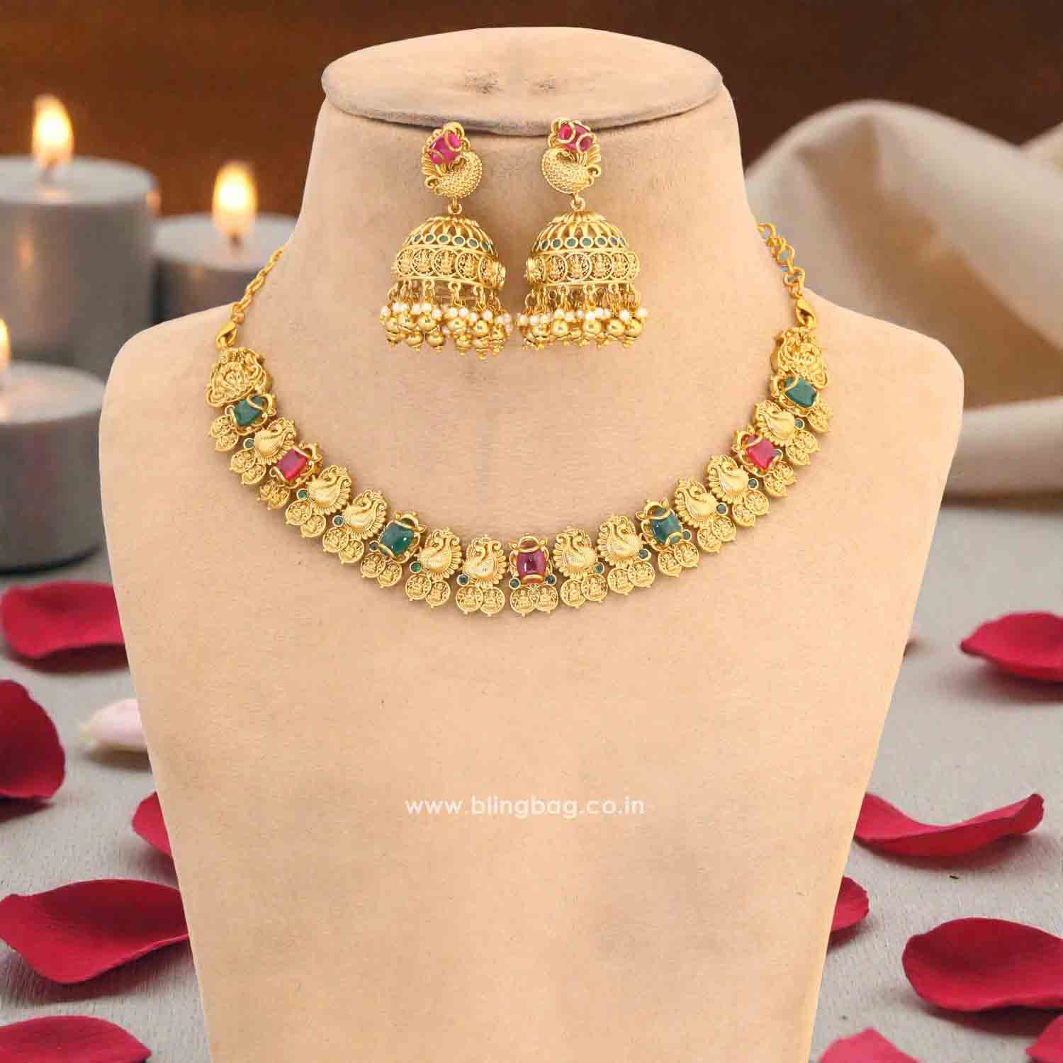 Multicolor Meenakshia Temple Jewellery Set - New Arrival - Image 3