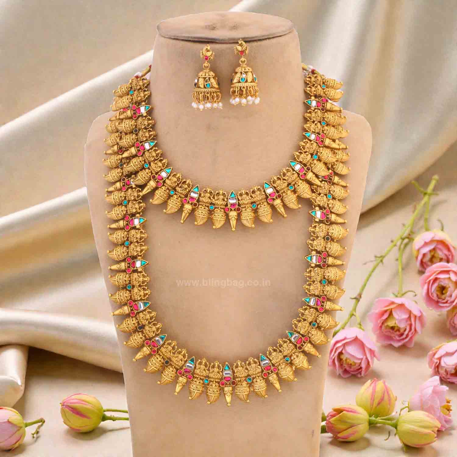 Multicolor Meenakshitaa Bridal Temple Jewellery Set - New Arrival