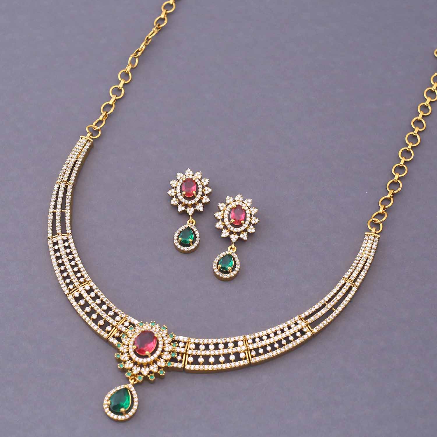Multicolor Miranya Hasli Victorian Jewellery Set - New Arrival - Image 5
