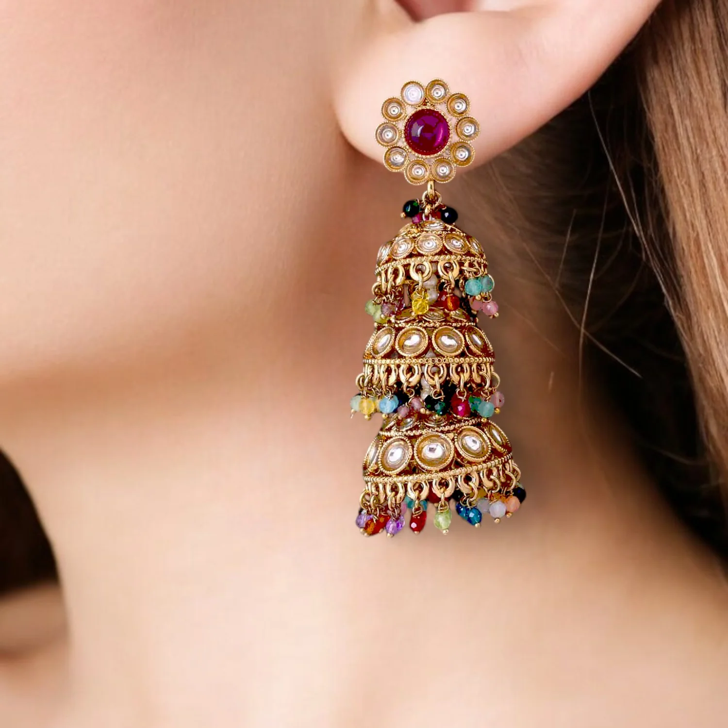 Multicolor Pankhuri Jhumkis - Image 2