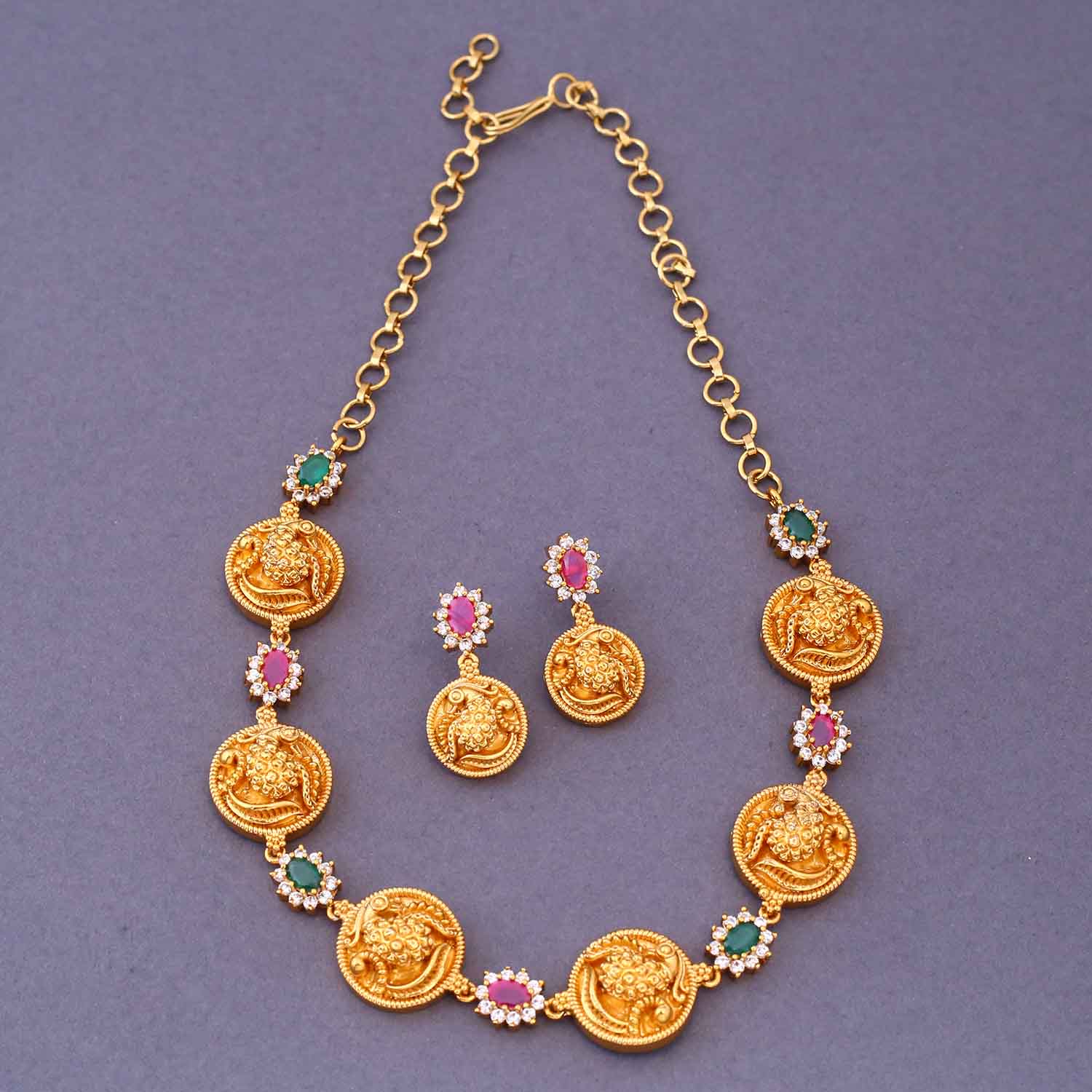 Multicolor Priyai Temple Jewellery Set- New Arrival - Image 3