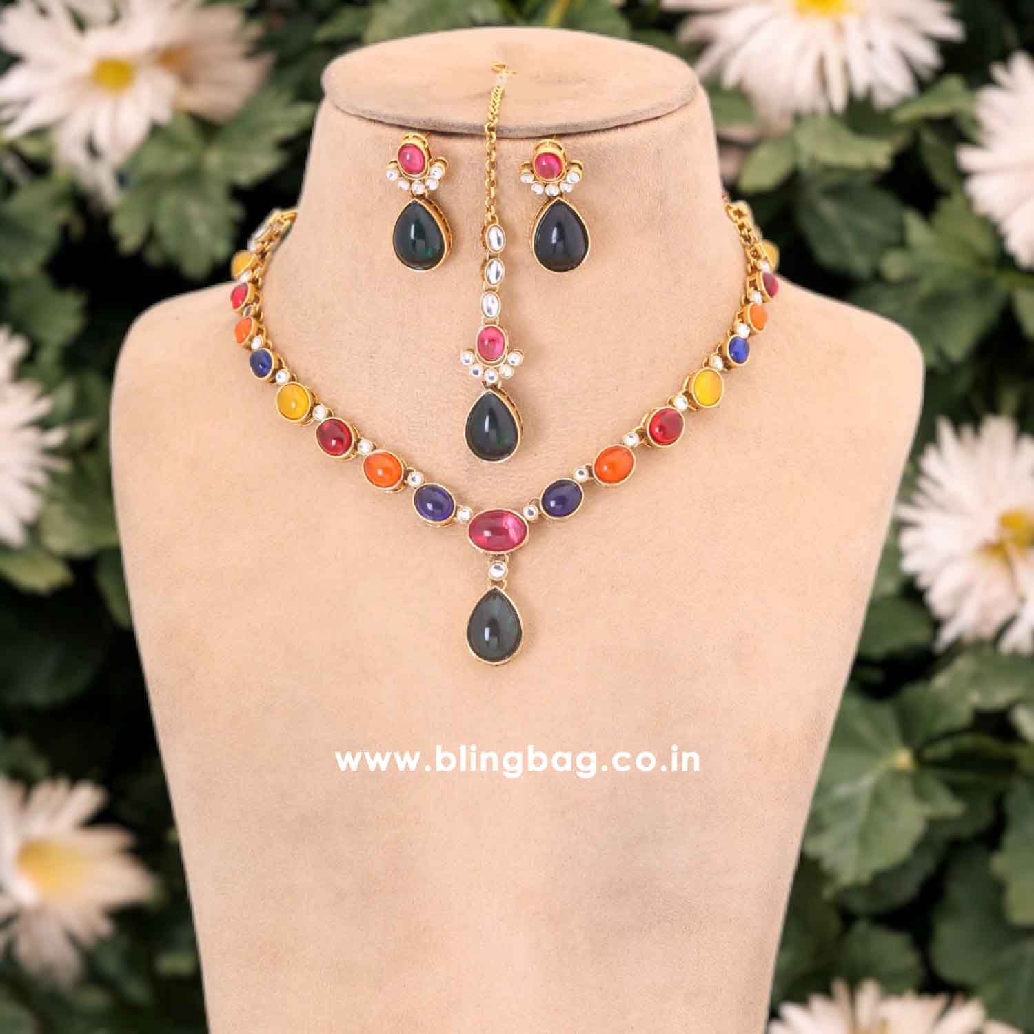 Multicolor Raniya Kundan Jewellery Set - Image 2