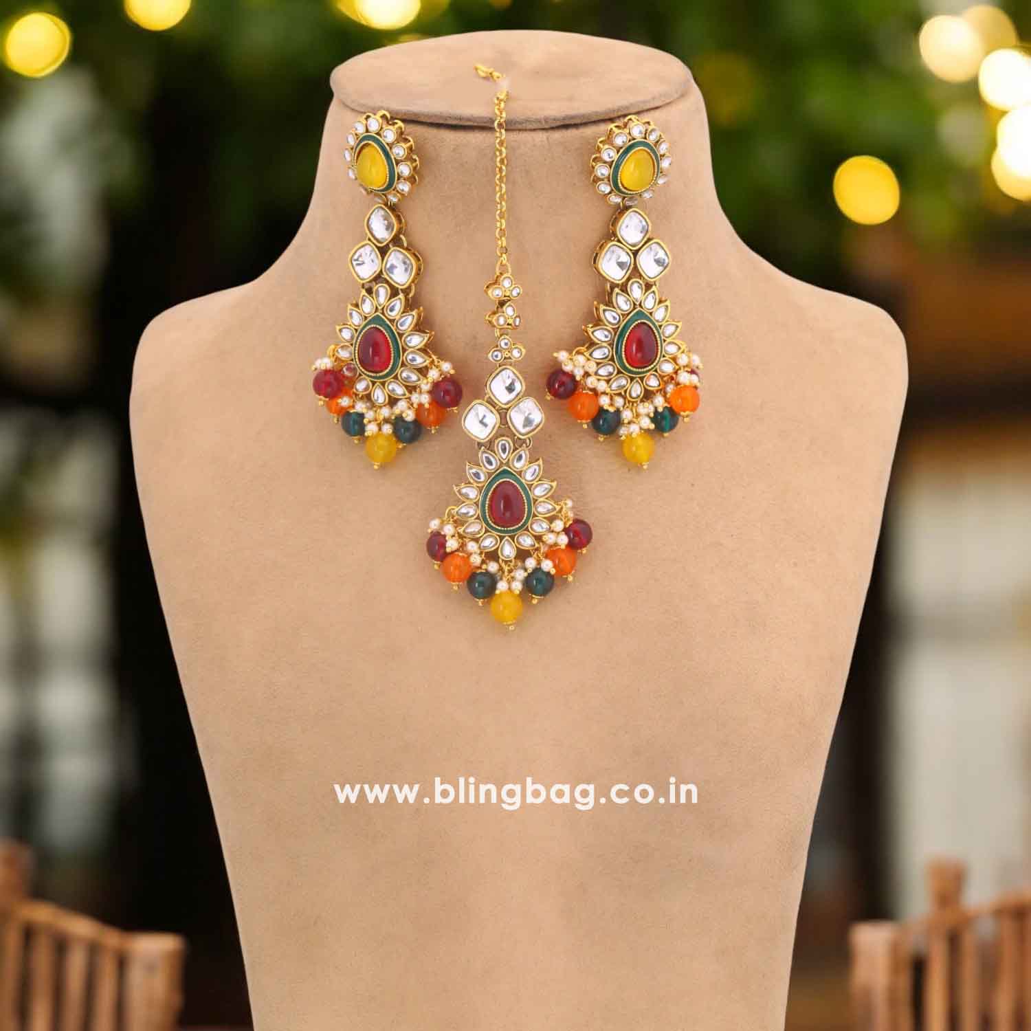 Multicolor Rauhana Kundan Jewellery Set - Image 3