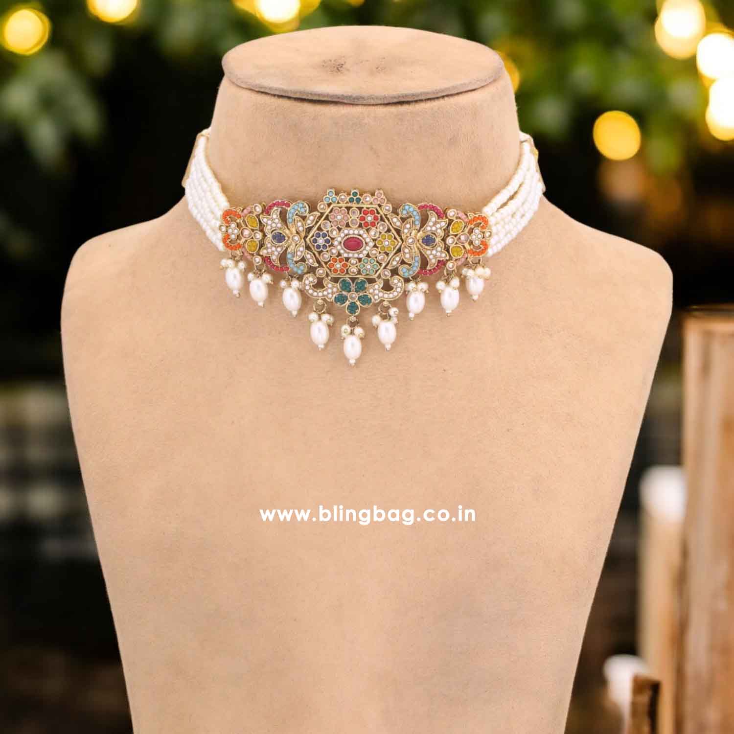 Multicolor Ravita Kundan Jewellery Set - Image 2