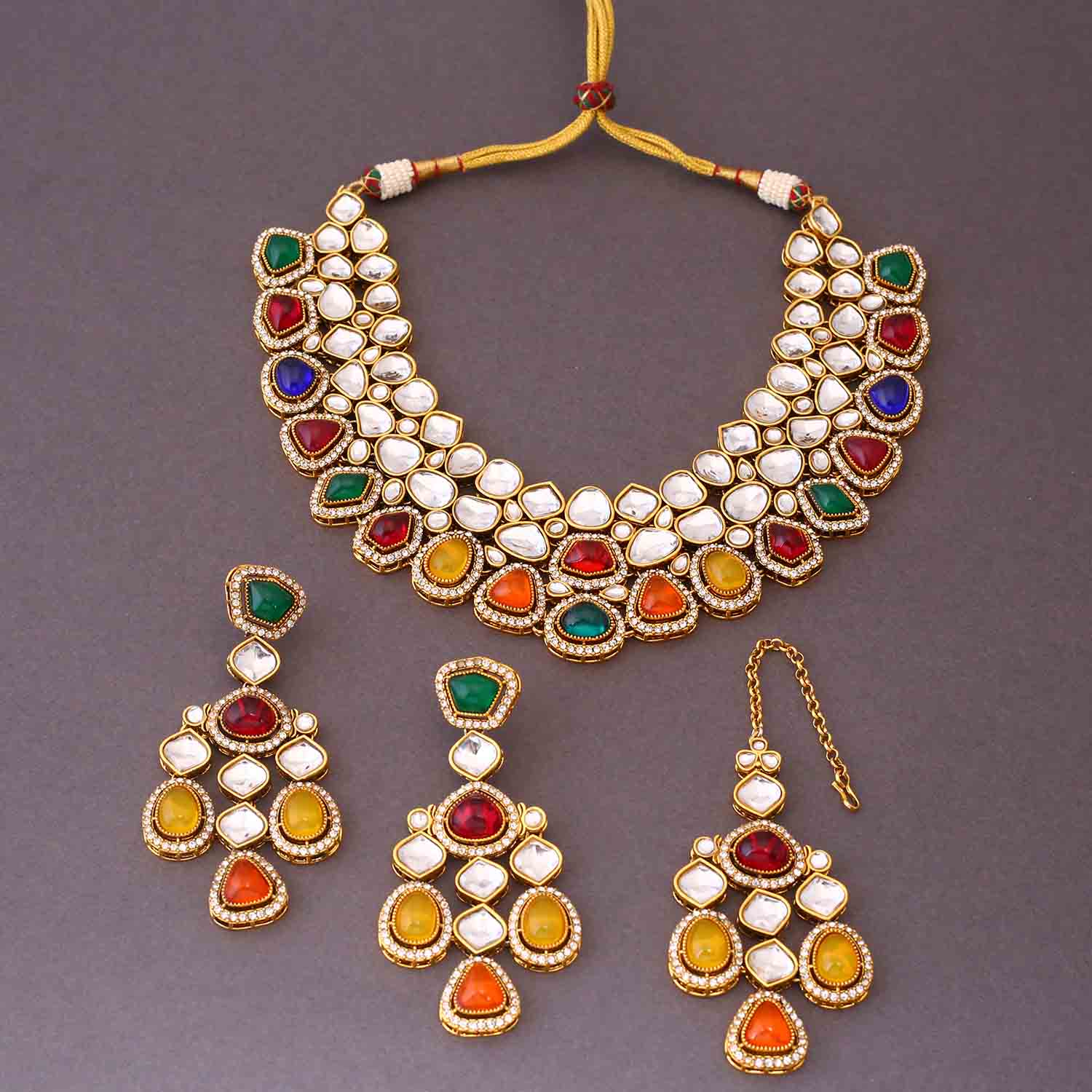 Multicolor Samiya Kundan Jewellery Set - Image 4