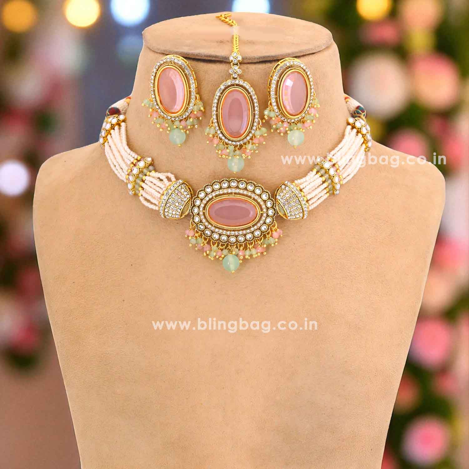Multicolor Santoshi Kundan Jewellery Set - Image 3