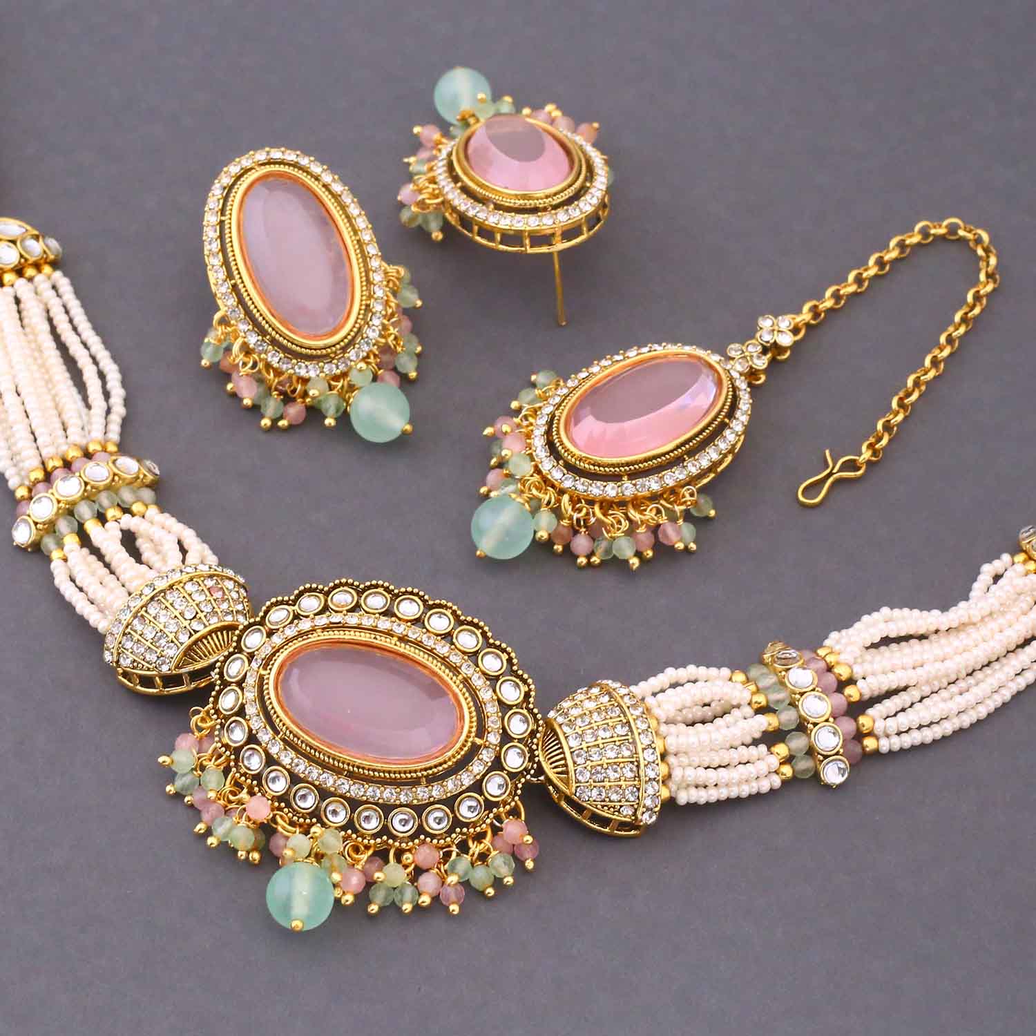 Multicolor Santoshi Kundan Jewellery Set - Image 5