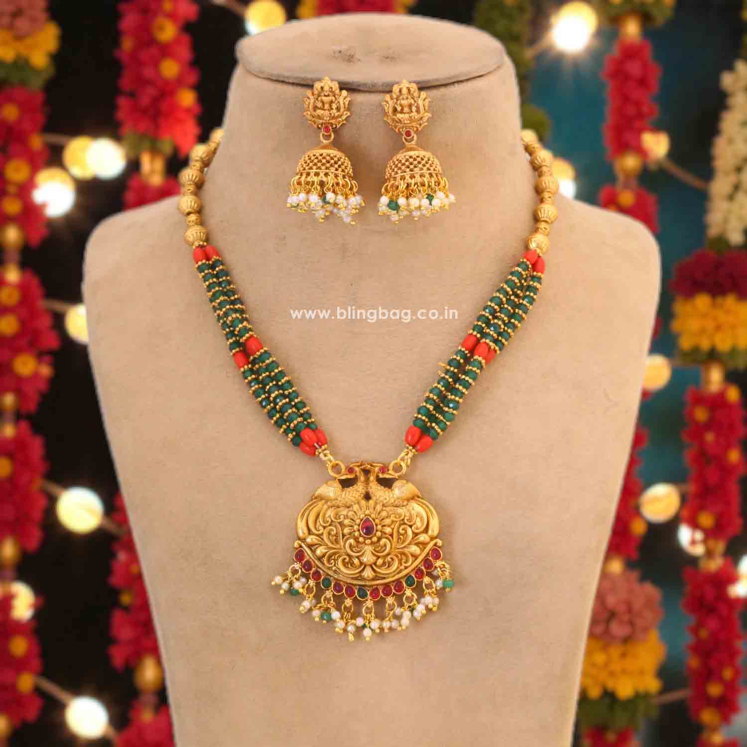 Multicolor Satiya Temple Jewellery Set - New Arrival - Image 2
