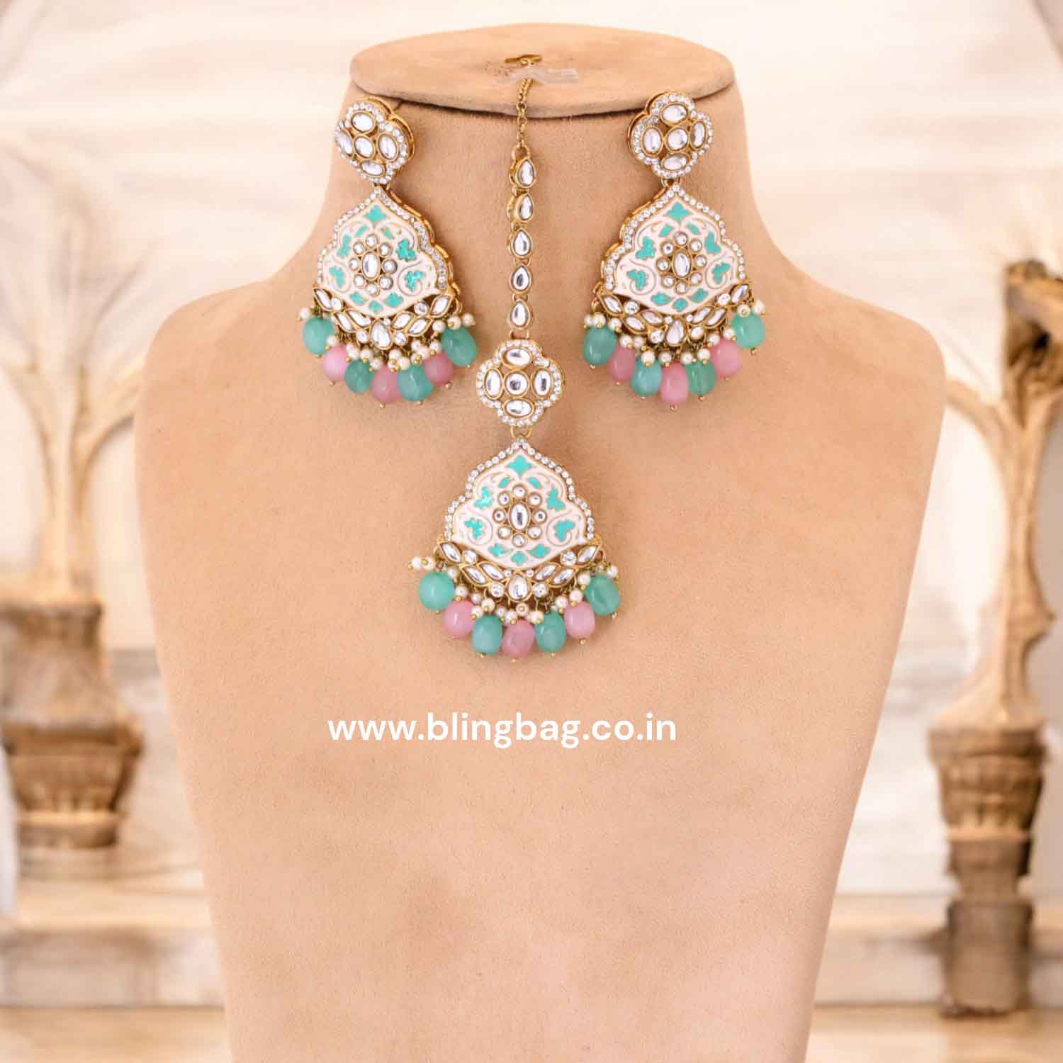 Multicolor Shailani Kundan Jewellery Set - Image 3