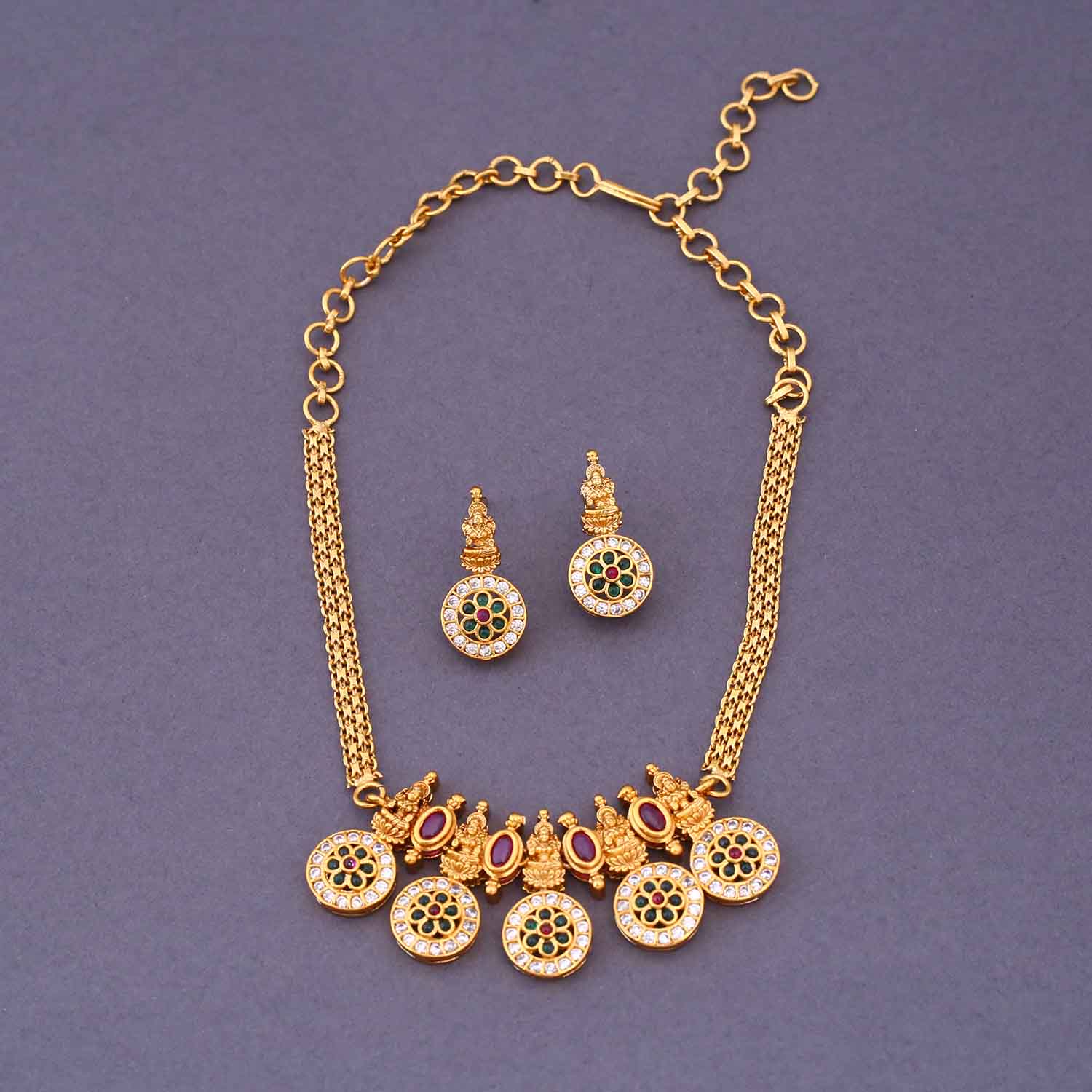 Multicolor Shaktima Temple Jewellery Set- New Arrival - Image 3