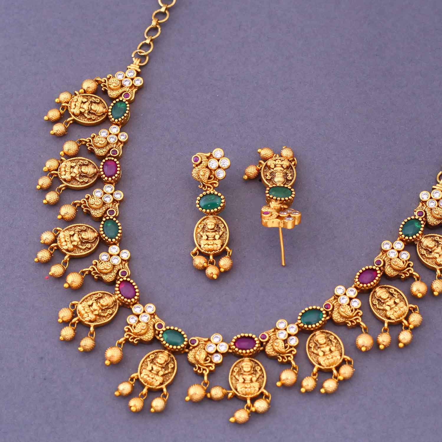 Multicolor Sharvaniya Temple Jewellery Set- New Arrival - Image 4