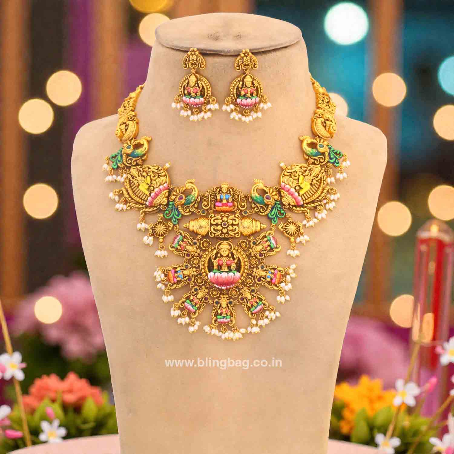 Multicolor Shringarika Temple Jewellery Set- New Arrivals - Image 3