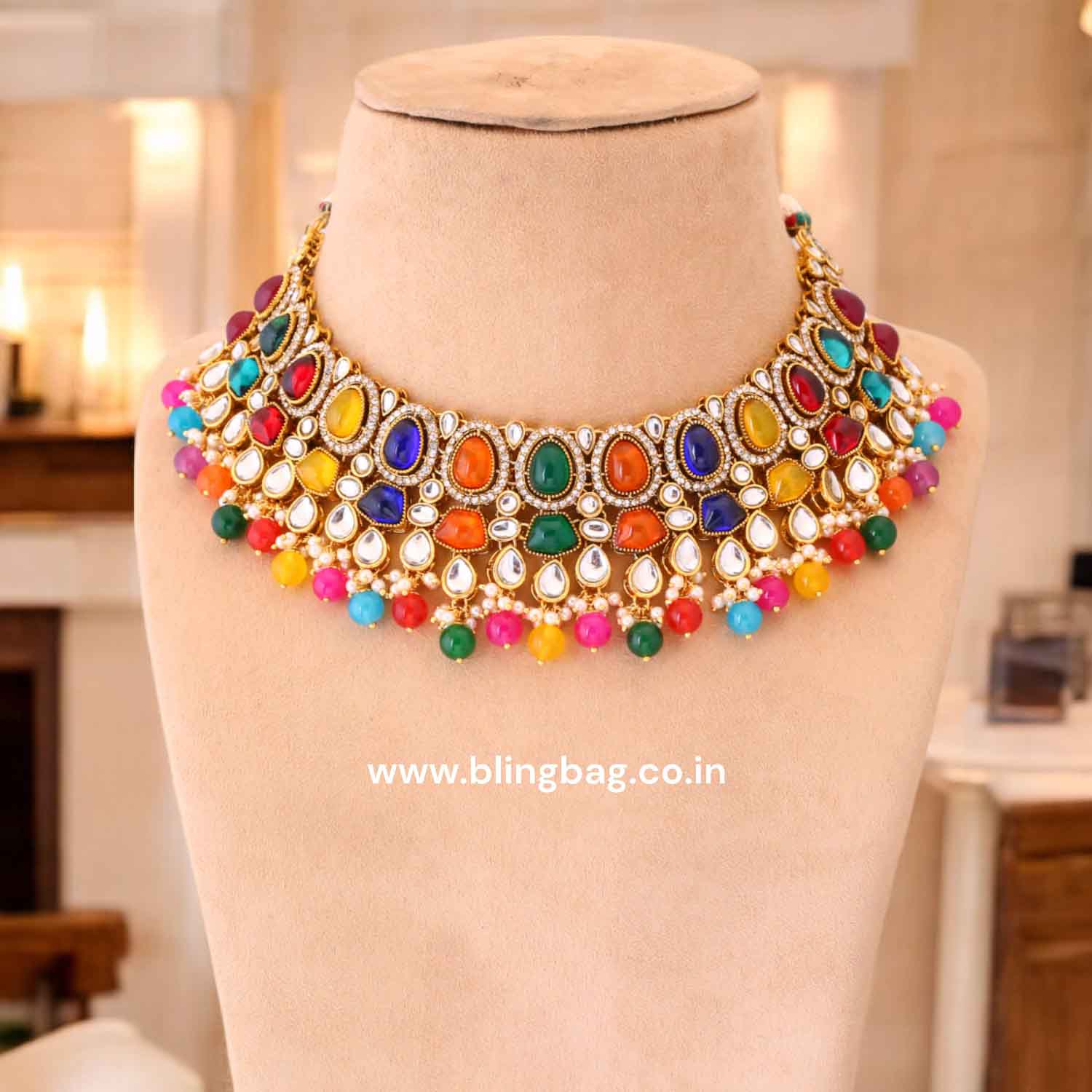 Multicolor Shushmita Kundan Jewellery Set - Image 2