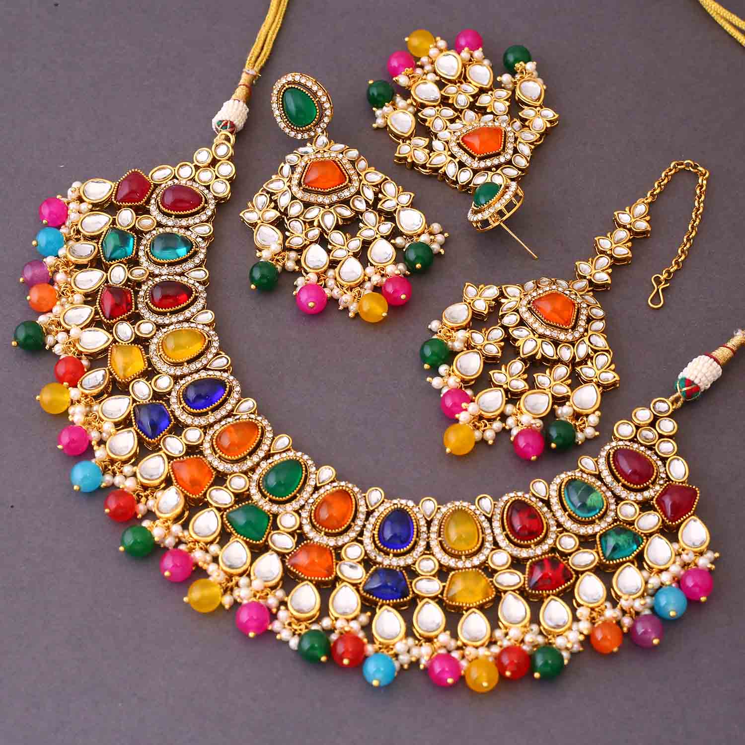 Multicolor Shushmita Kundan Jewellery Set - Image 5