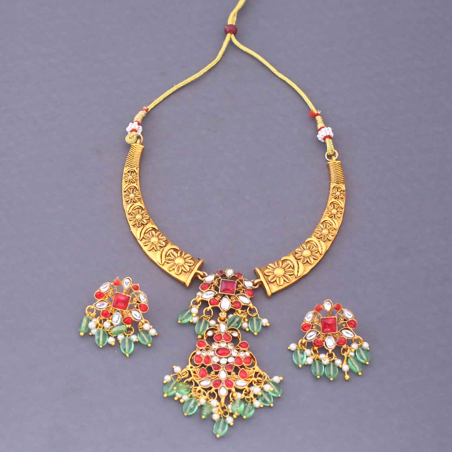 Multicolor Taarika Hasli Antique Jewellery Set - New Arrival - Image 3