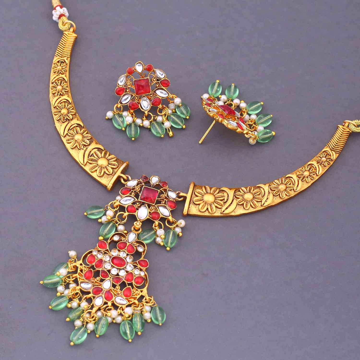Multicolor Taarika Hasli Antique Jewellery Set - New Arrival - Image 4