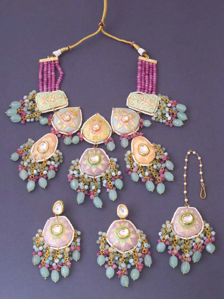 Multicolor Trikoni Jewellery Set - Image 4
