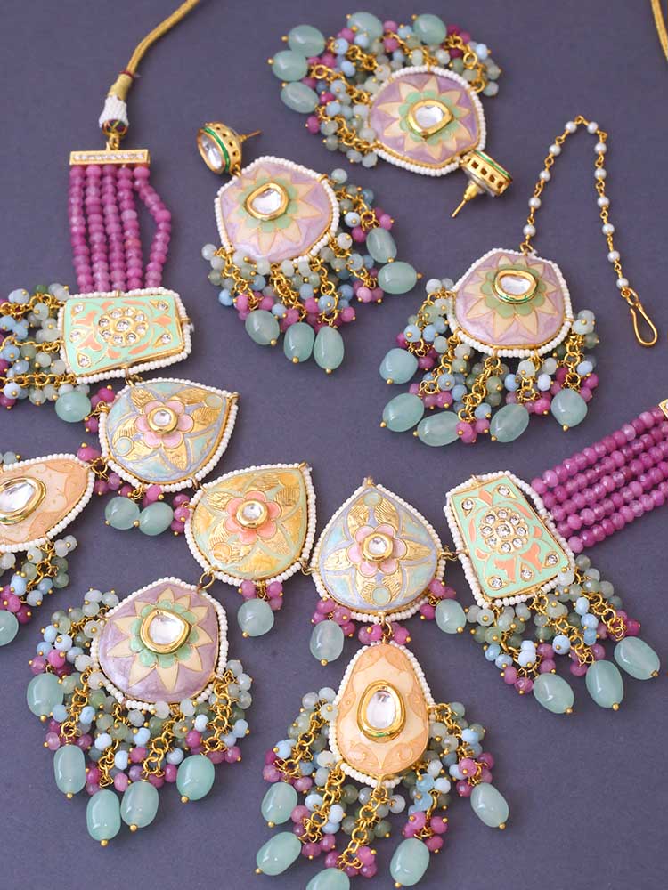 Multicolor Trikoni Jewellery Set - Image 5