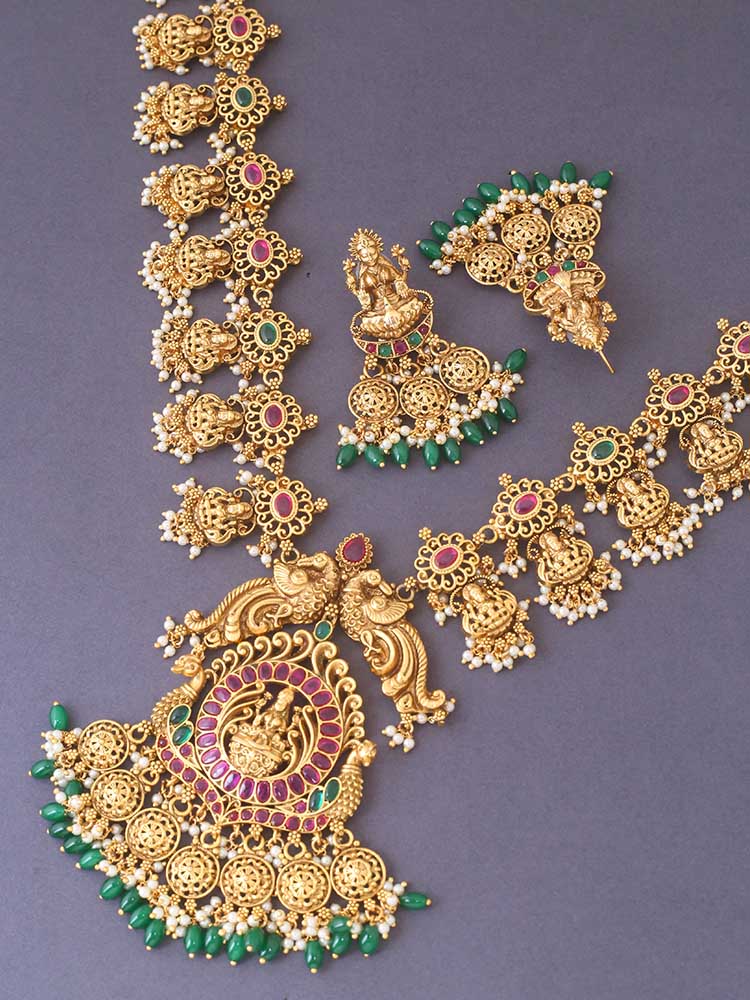 Multicolor Triloki Temple Jewellery Set - Image 4