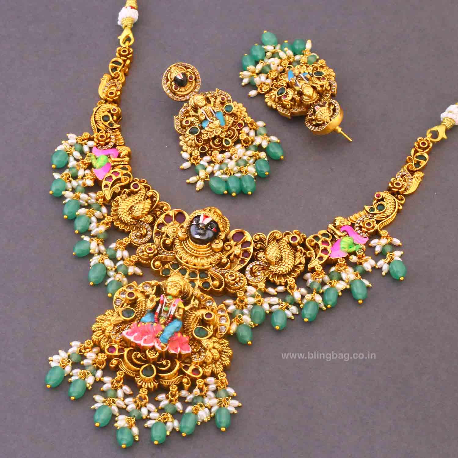 Multicolor Tirupatibalaji Temple Jewellery Set- New Arrivals - Image 5
