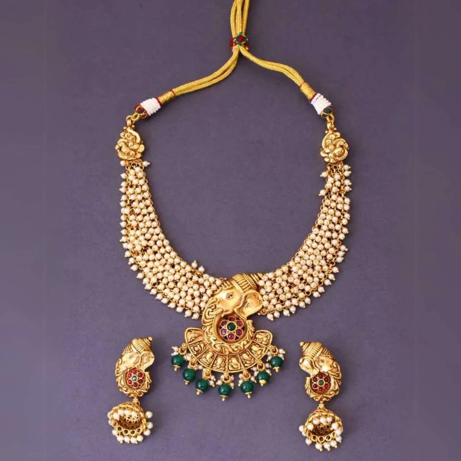 Multicolor Varadavinayak Temple Jewellery Set - Image 3
