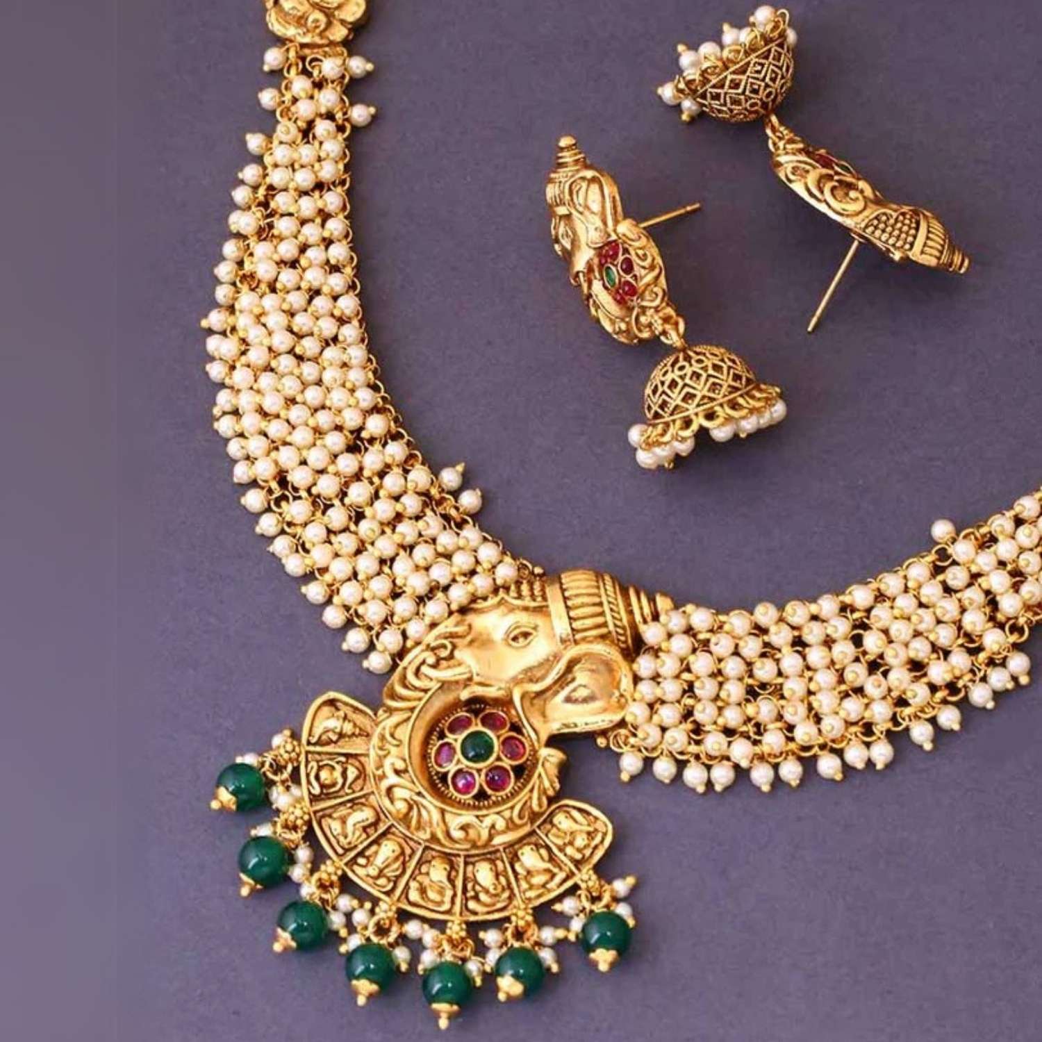 Multicolor Varadavinayak Temple Jewellery Set - Image 4