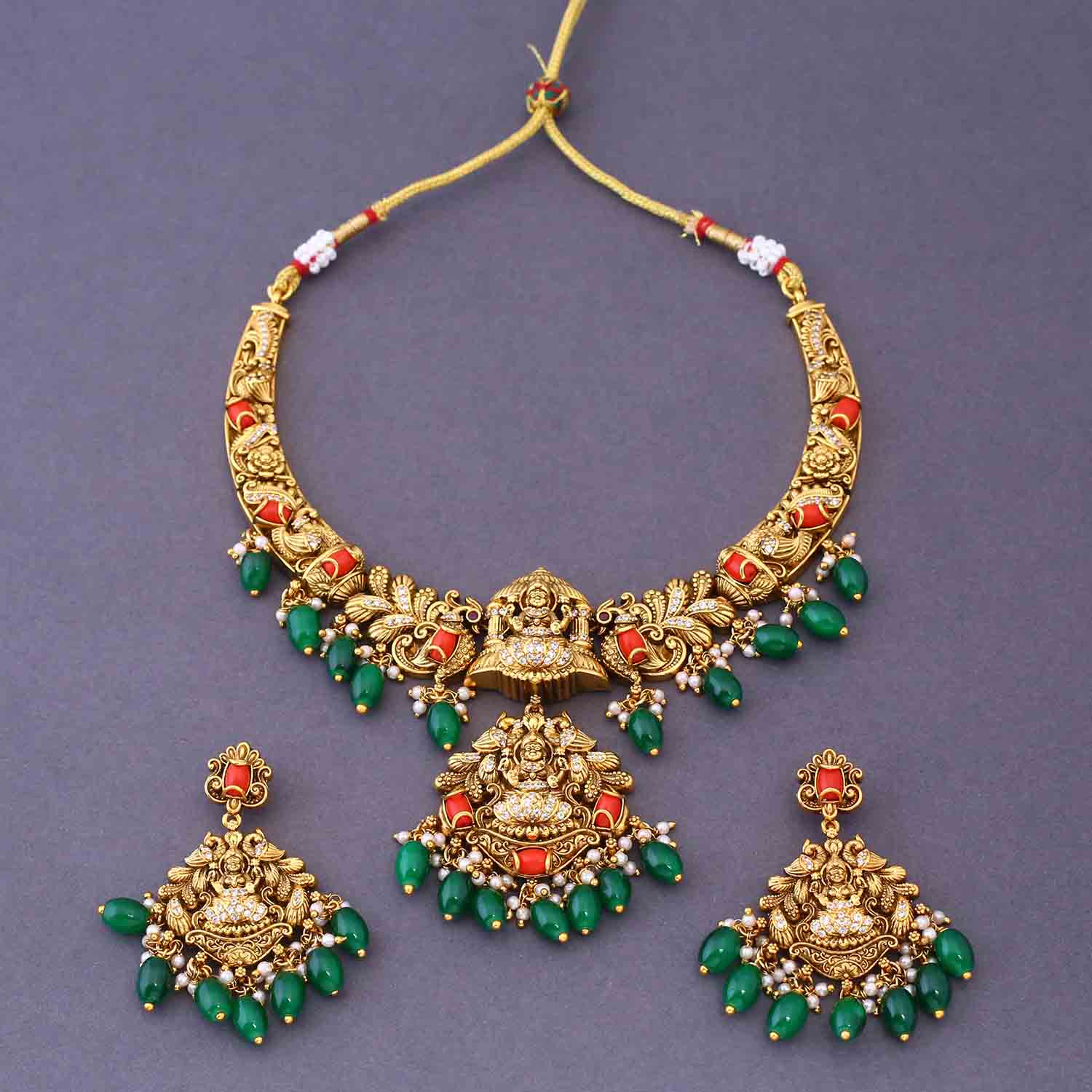 Multicolor Vasudayai Hasli Temple Jewellery Set- New Arrival - Image 3