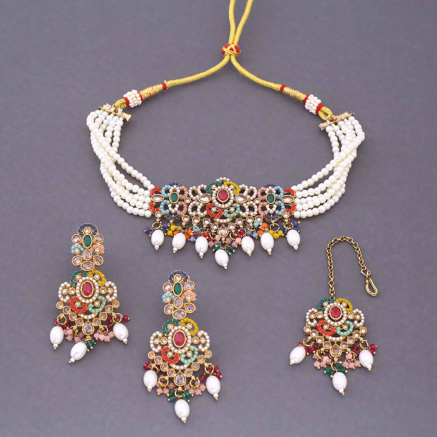 Multicolor Velmira Kundan Jewellery Set - Image 4