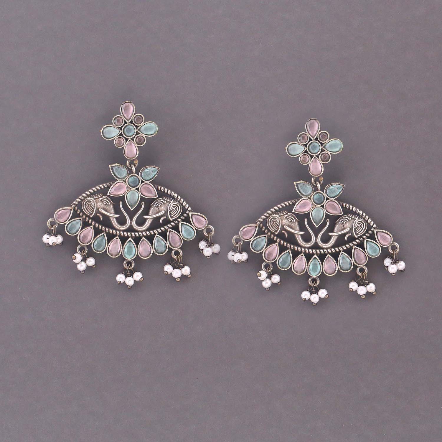 Multicolor Vidya Oxidised Danglers - Image 3