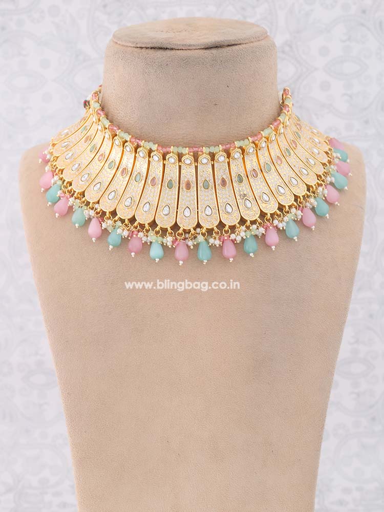 Multicolor Yukta Hasli Kundan Jewellery Set - Image 2
