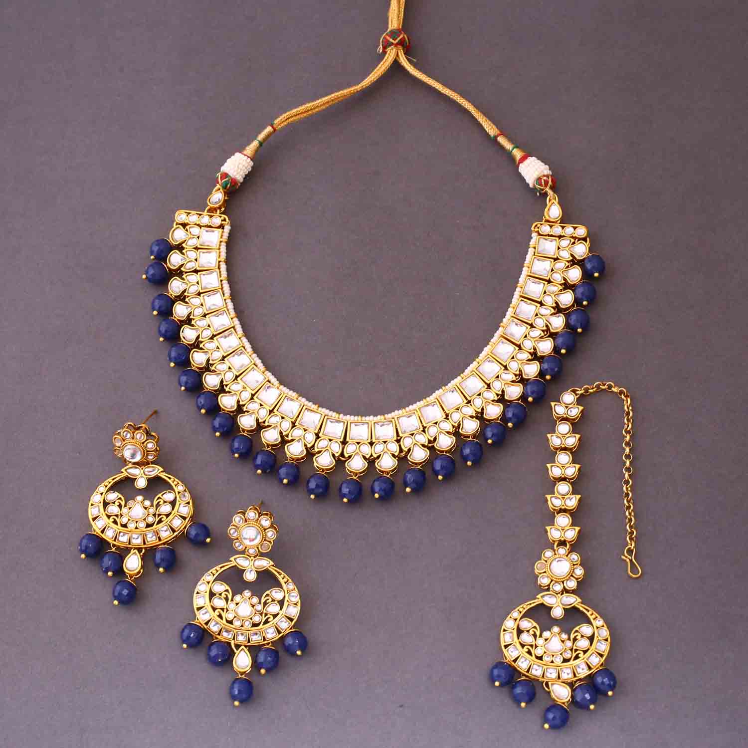 Navy Aaria Kundan Jewellery Set - Image 3