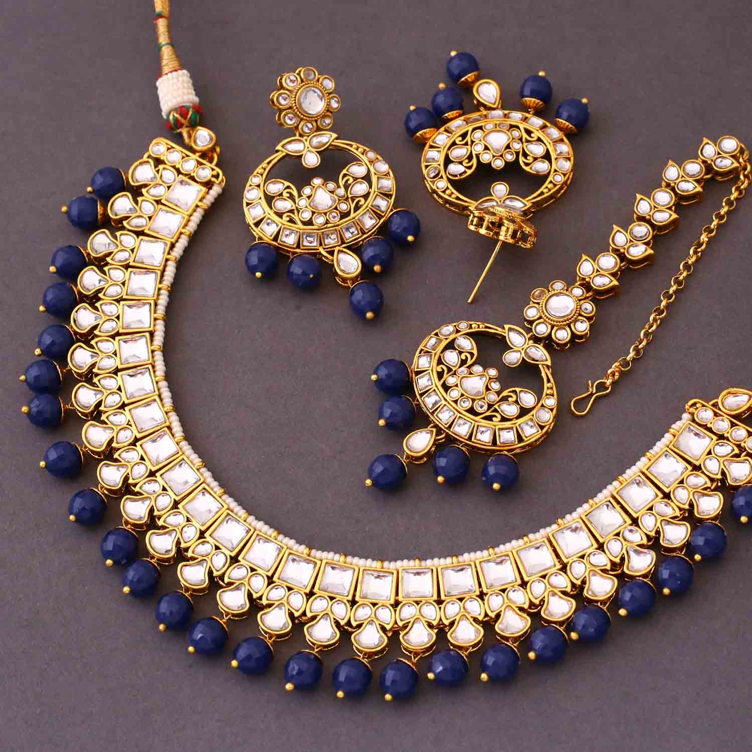 Navy Aaria Kundan Jewellery Set - Image 4