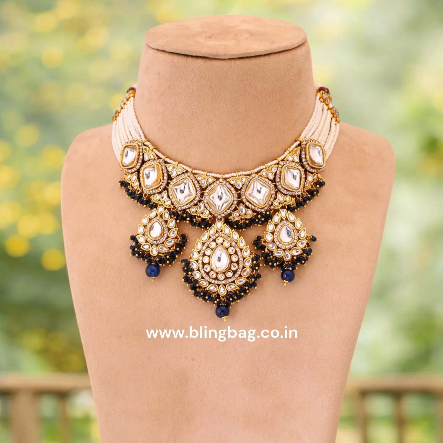Navy Bhavya Kundan Jewellery Set - Image 2