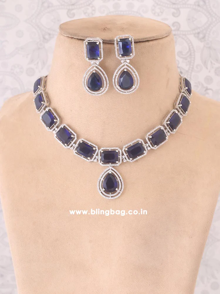 Navy Gabriella Zirconia Jewellery Set