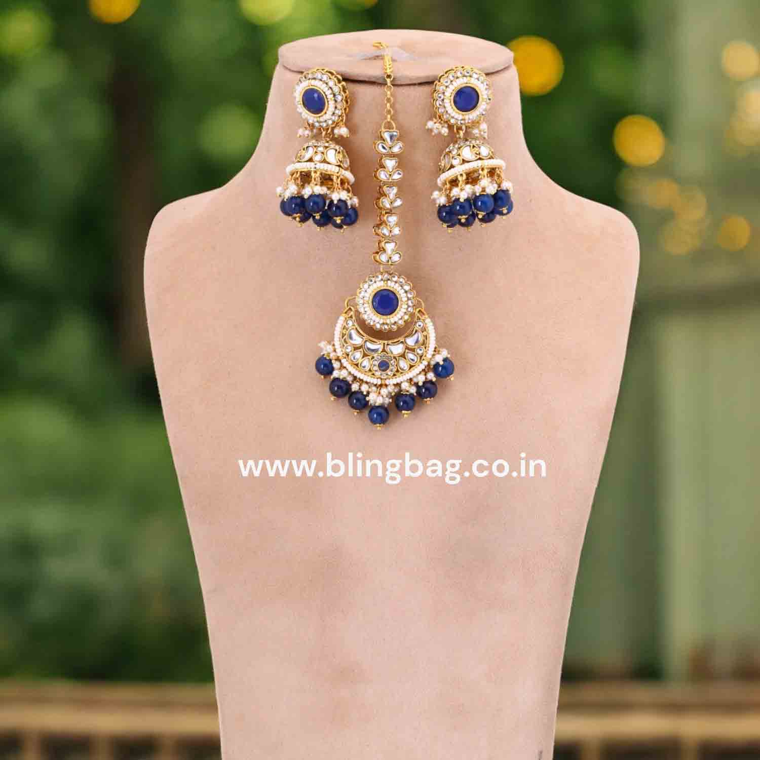 Navy Kaira Kundan Jewellery Set - Image 3